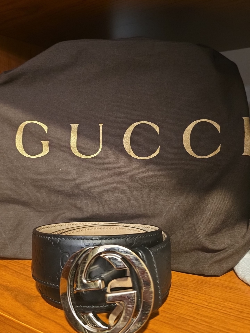 Gucci Black Leather Belt with Silver Double G Buckle